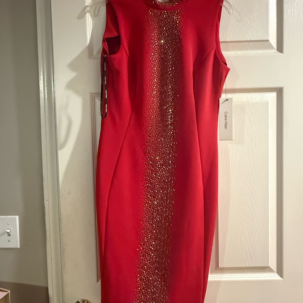 Calvin Klein size 4 Red Sleeveless  Dress with Accents
